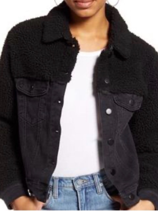 Ashley Vintage Charm Jackets & Blazers - Black Sherpa-Trim Denim Jacket with Cozy Collar